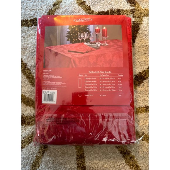 Christmas Holiday Home 70 in Round Red Poinsettia Tablecloth - Picture 2 of 3